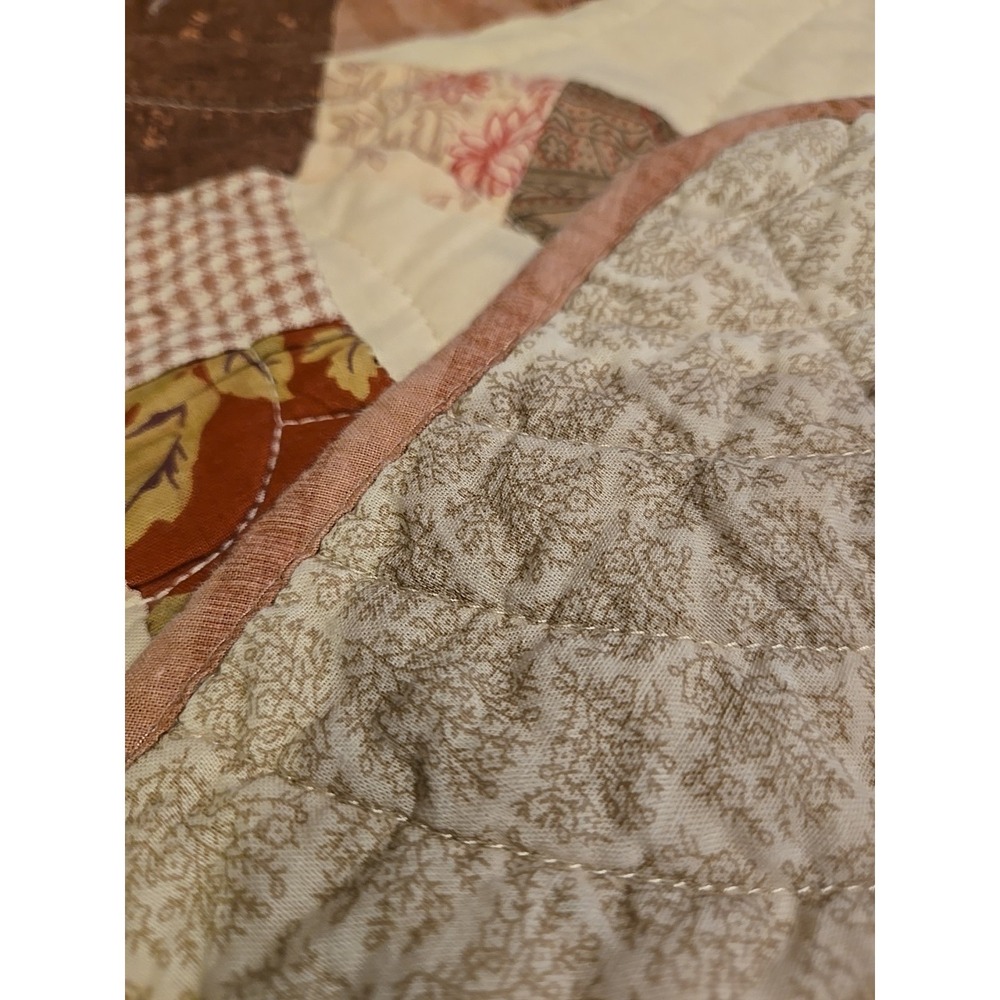 Vintage Double Wedding Ring Quilt Burgundy Red Floral 83 X 68 Handmade Embroider - Picture 5 of 12